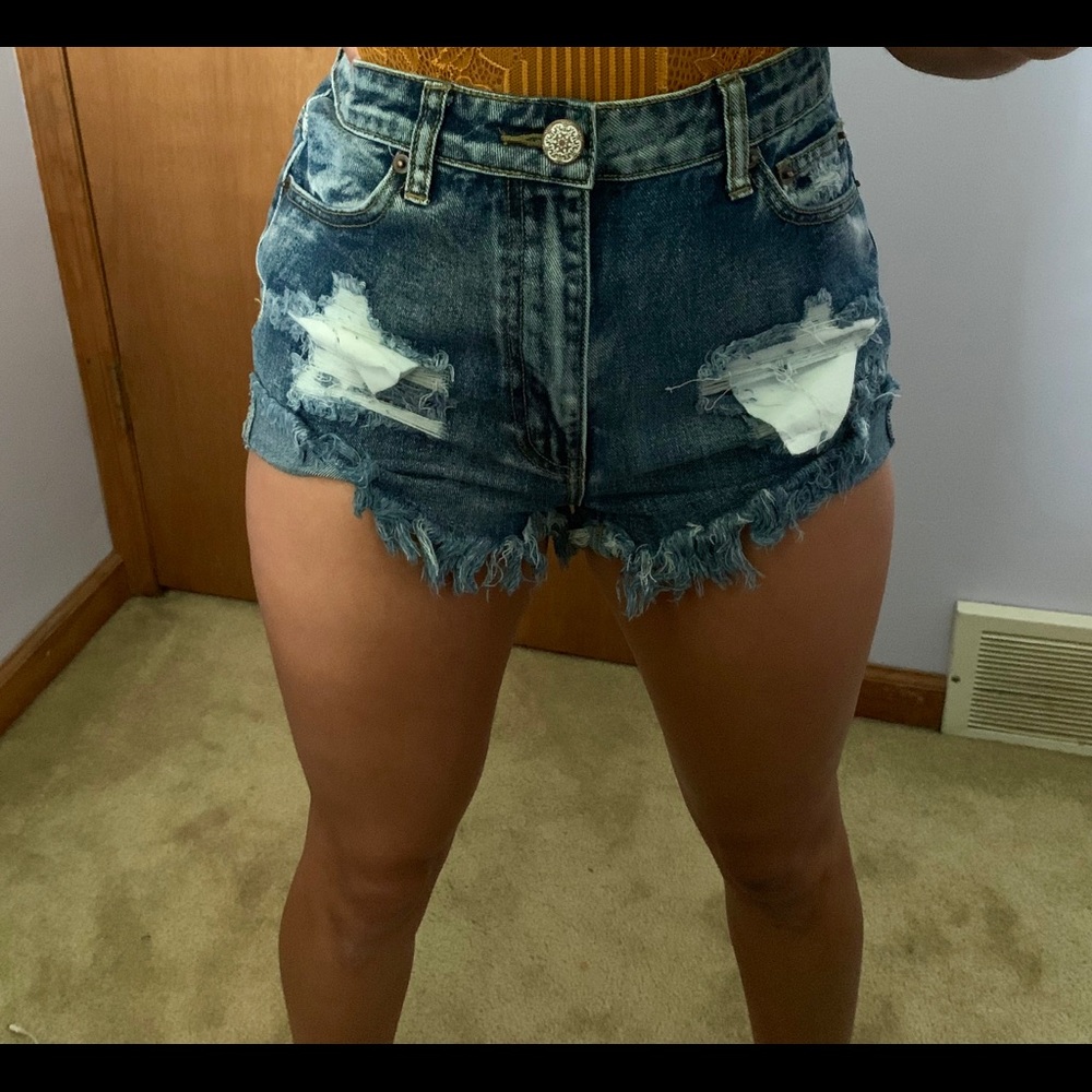 Hi Waisted Jean Shorts